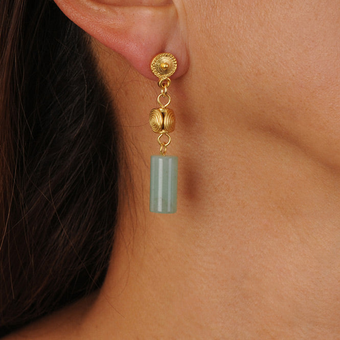 Pendientes tubo piedra semipreciosa