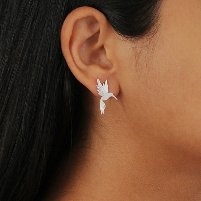 Arete Topo Picaflor Plateado Modelo Alas del alma