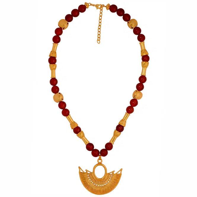 Collar Semipreciosa Cornalina 10mm y Dije Nariguera Alada de Filigrana Sinú - Blumart