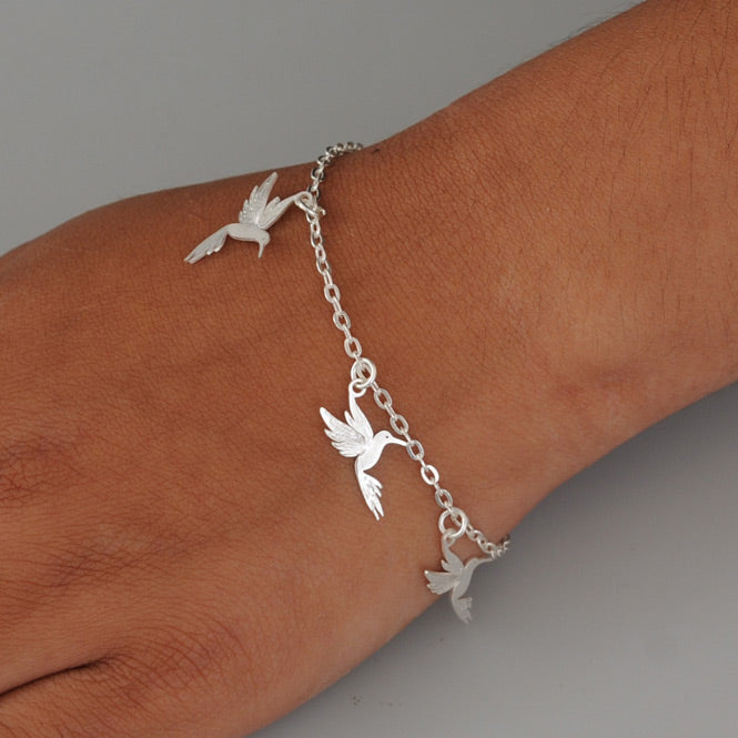 Pulsera Picaflor Plateado Modelo Alas del Alma