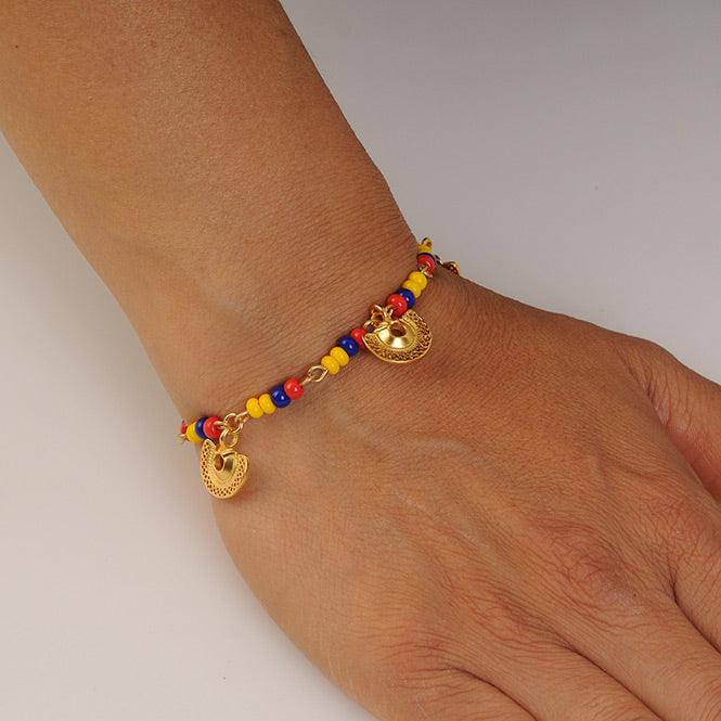 PULSERA COLOMBIA CON 3 DIJES NARIGUERA SEMILUNAR TAIRONA - Blumart