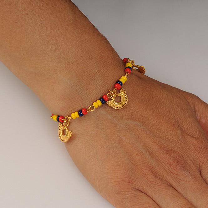 PULSERA COLOMBIA CON 3 DIJES NARIGUERA SERPIENTE DE DOS CABEZAS TAIRONA - Blumart