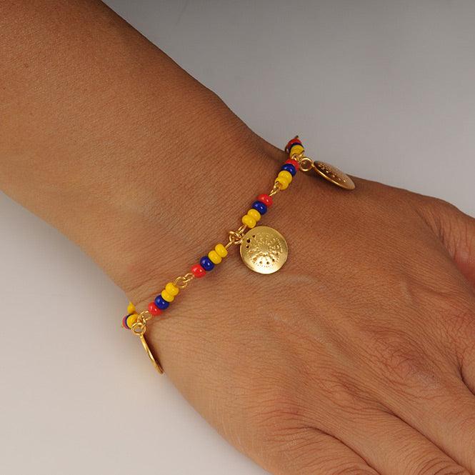 PULSERA COLOMBIA CON 3 DIJES MINI PECTORAL MUISCA - Blumart