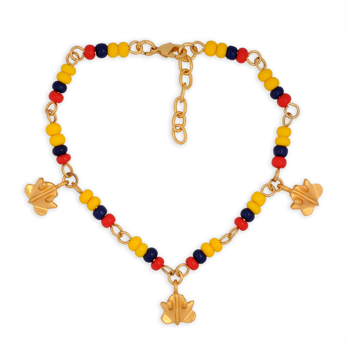 Pulsera Colombia en chaquira checa y 3 mini rana Tairona