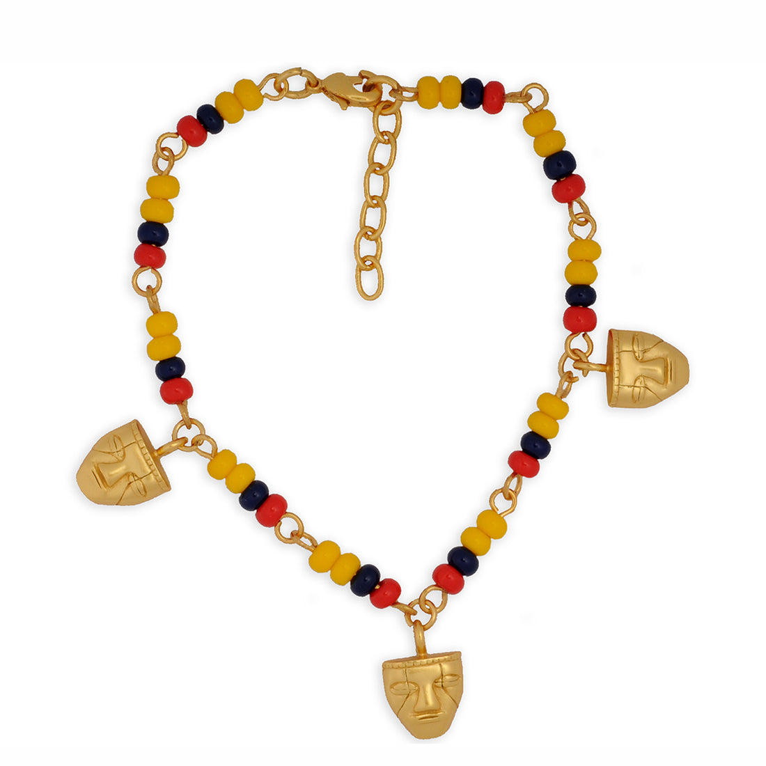 Pulsera Colombia en chaquira checa y 3 mini cara humanoide Quimbaya