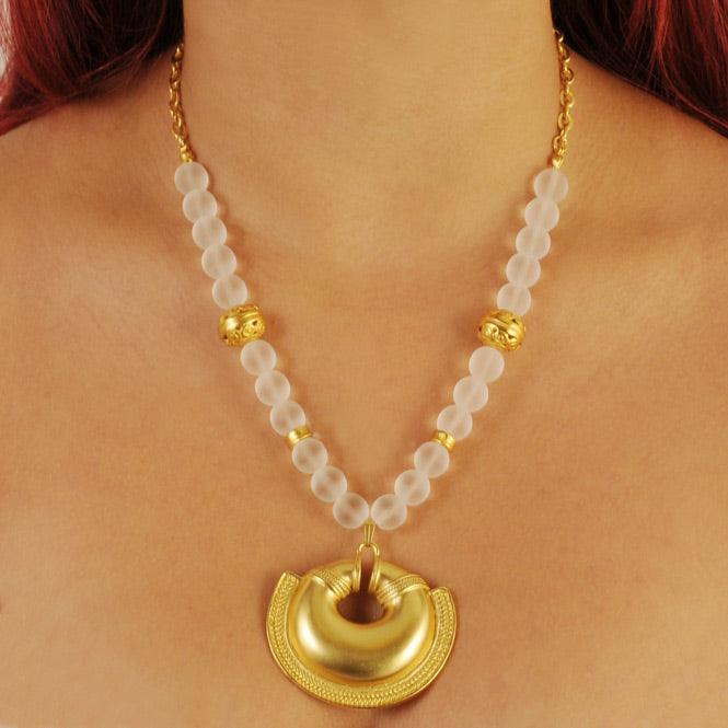 Collar Cristal Checo Crystal 10mm, Dije Extragrande Nariguera de una Trenza Quimbaya - Blumart