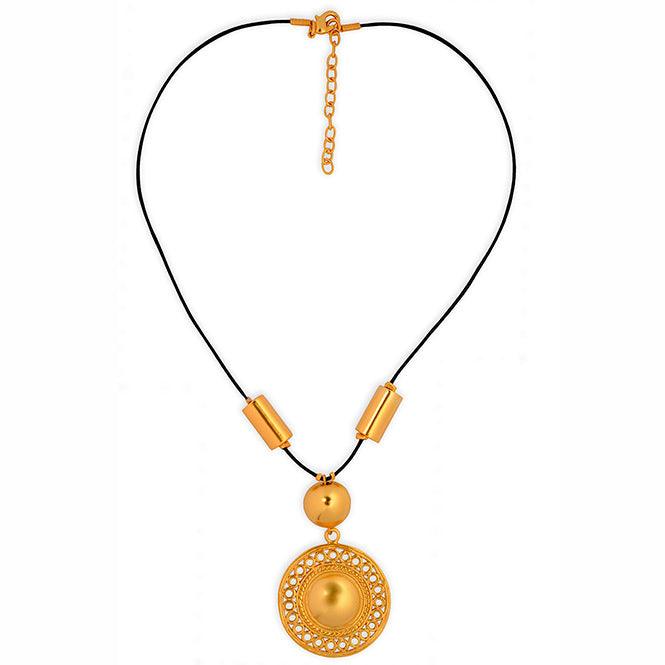 Collar Cuero Negro y Dije Mediano Pectoral de Círculos Muisca - Blumart