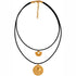Collar Cuero doble con Dijes Nariguera Semilunar Tairona y Pectoral de Rayos Muisca - Blumart