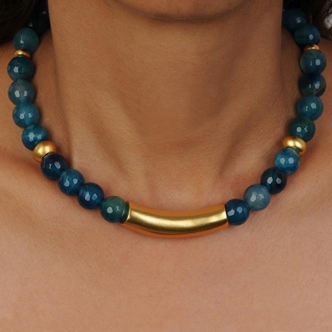 Collar Piedra Semipreciosa Ágata Azul 12mm - Blumart