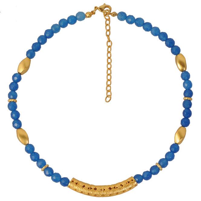 Collar Piedra Semipreciosa Ágata Azul 6mm y Accesorio Precolombino - Blumart