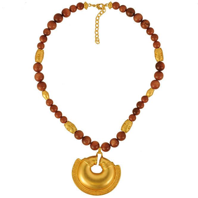 Collar semipreciosa lluvia de oro y dije nariguera de una trenza Quimbaya - Blumart