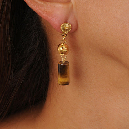 Pendientes tubo piedra semipreciosa