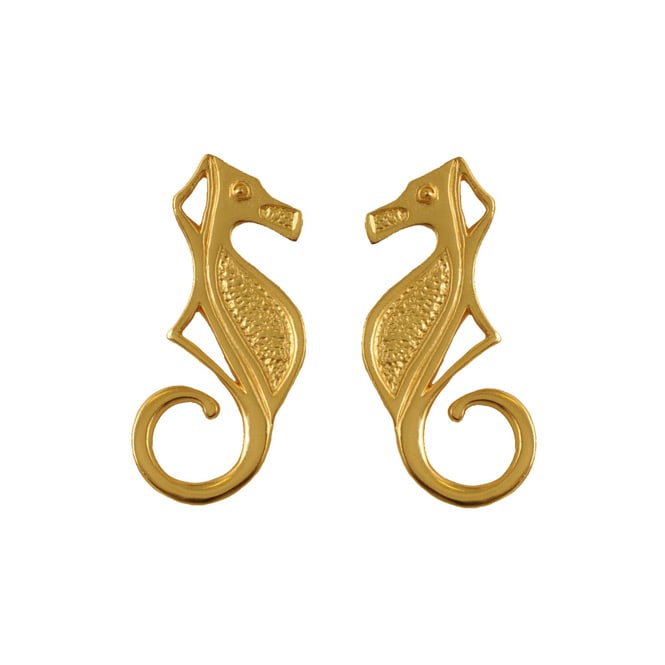 Aretes topo grande artesanales caballo de mar.

Joya colombiana con diseño de fauna marina.

Aretes hechos a mano inspirados en el Caribe