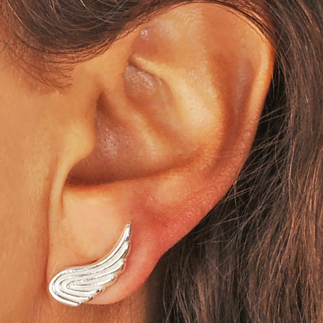Ear cuff y arete ala Renacer plateada