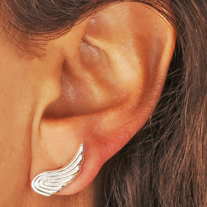 Ear cuff y arete ala Renacer plateada