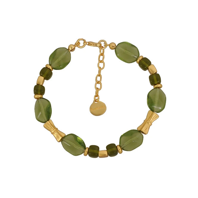 Pulsera cristal checo 14x10 verde oliva y cubo tortoise