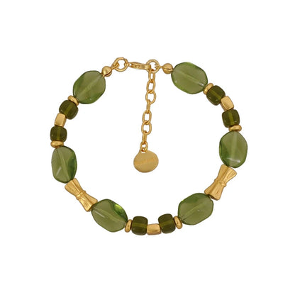Pulsera cristal checo 14x10 verde oliva y cubo tortoise