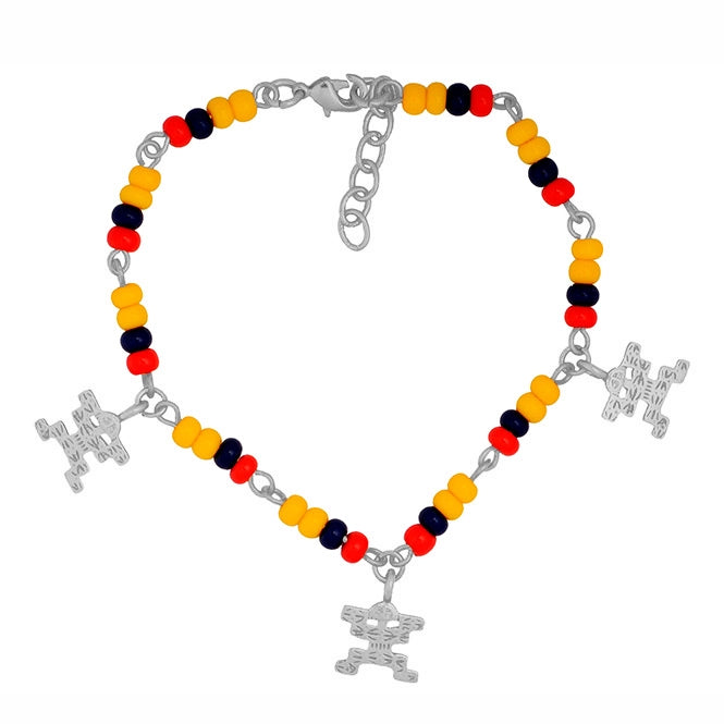 Pulsera Colombia en chaquira checa y 3 mini pectoral Tolima plateada