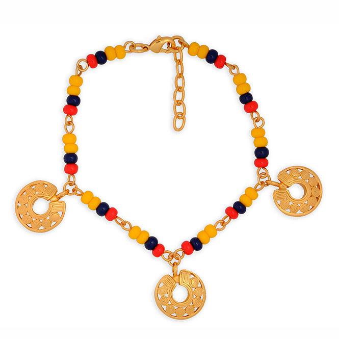 PULSERA COLOMBIA CON 3 DIJES MINI NARIGUERA DE CIRCULOS QUIMBAYA - Blumart