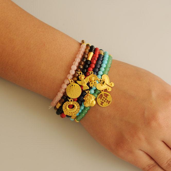 Semanario x 7 Pulseras Semipreciosas 4mm con Dijes - Blumart
