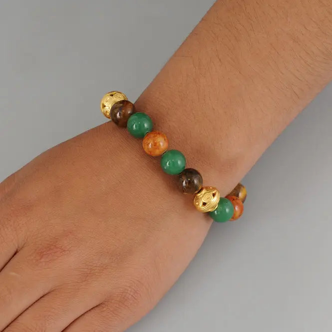 Pulsera semipreciosa ojo de tigre,aventurina, fossil marrón
