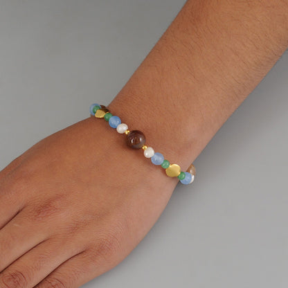 Pulsera semipreciosa ágata azul, aventurine y perla