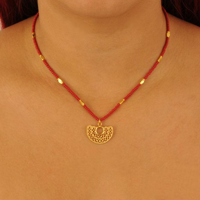 Collar cristal checo mini rojo y dije nariguera filigrana doble Sinú - Blumart