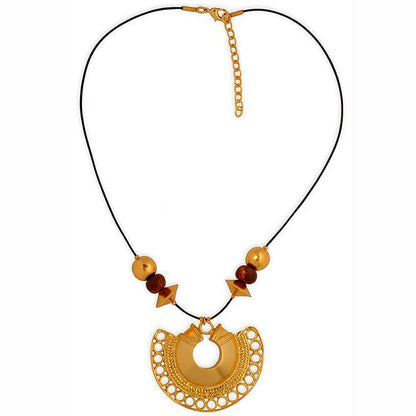 Collar Cuero Café, Piedra Tairona Terracota y Dije Extragrande Nariguera Semilunar Tairona - Blumart