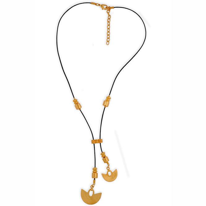 Collar Cuero Negro Corbata dos Dijes Pequeños Nariguera Filigrana Lisa Sinú - Blumart