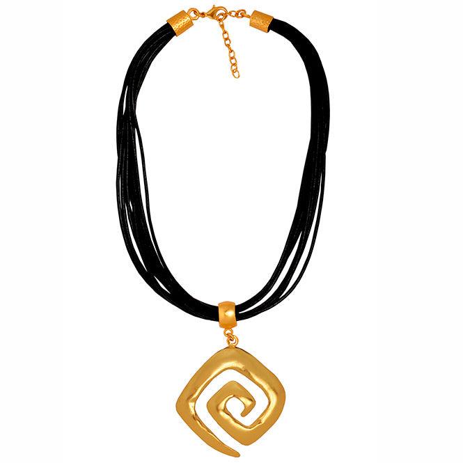 Collar Cuero Negro 10 Vueltas y Dije Extragrande Decoración Calima - Blumart