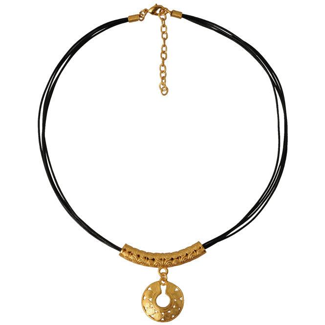 Collar Cuero 4 Vueltas y Dije Pequeño Nariguera de Círculos Quimbaya - Blumart