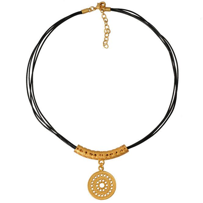 Collar Cuero 4 Vueltas y Dije Pequeño Pectoral Solar Muisca - Blumart