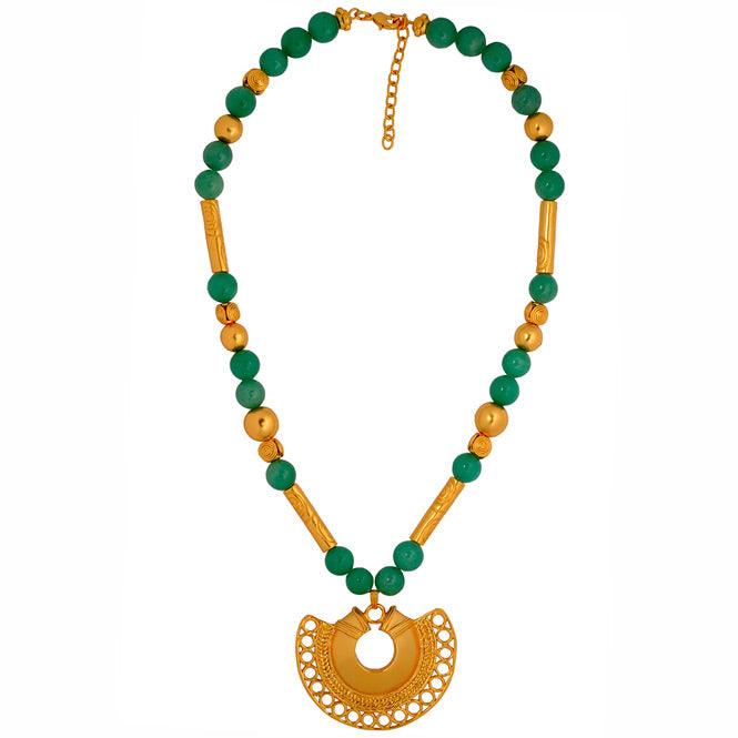 Collar Piedra Semipreciosa Aventurina 10mm y Dije Nariguera Filigrana Tairona - Blumart
