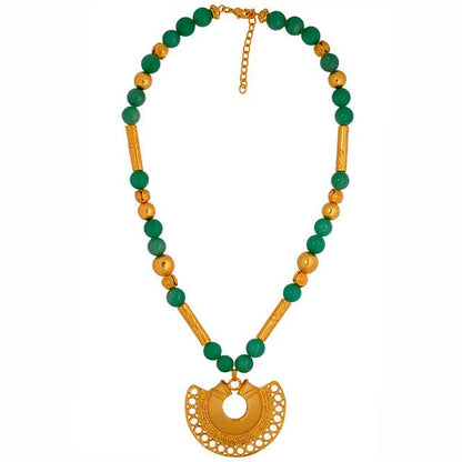 Collar Piedra Semipreciosa Aventurina 10mm y Dije Nariguera Filigrana Tairona - Blumart