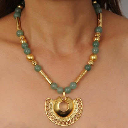 Collar Piedra Semipreciosa Aventurina 10mm y Dije Nariguera Filigrana Tairona - Blumart