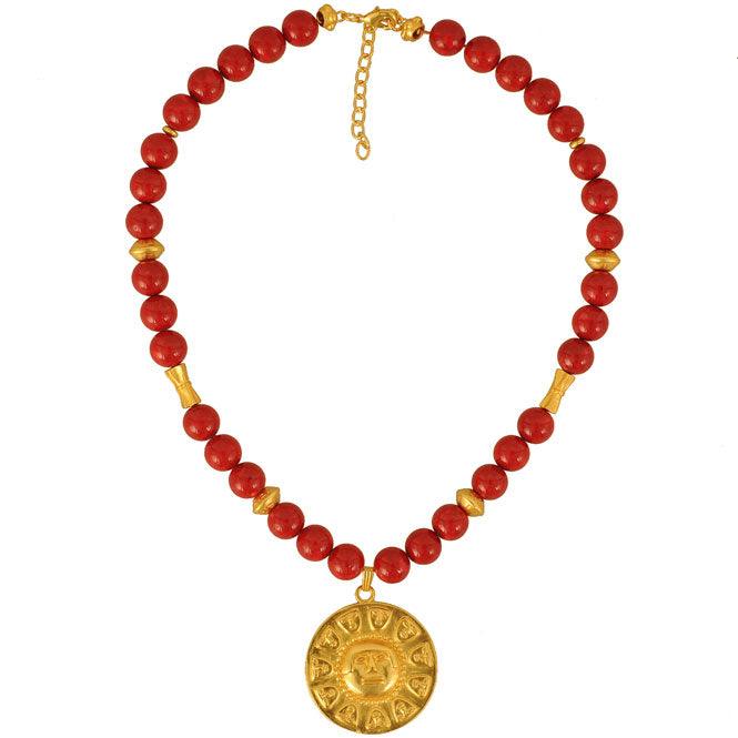 Collar semipreciosa fossil rojo y dije pectoral de trece caras Nariño - Blumart