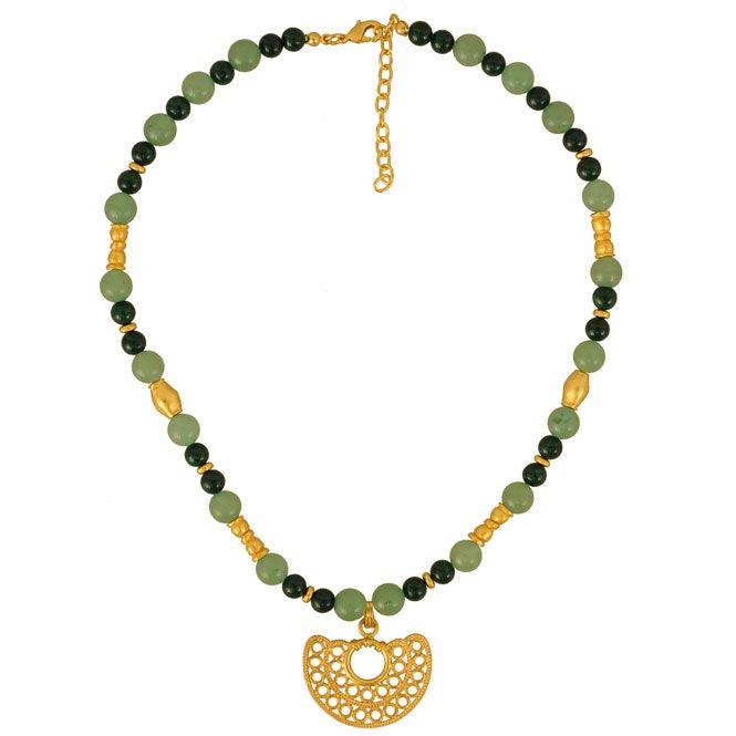 Collar semipreciosa aventurina, fossil verde y dije nariguera filigrana doble Sinú - Blumart