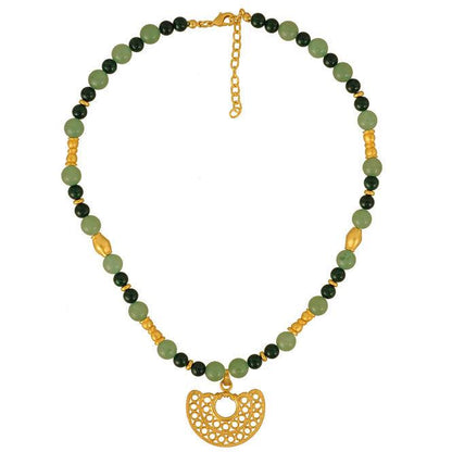 Collar semipreciosa aventurina, fossil verde y dije nariguera filigrana doble Sinú - Blumart