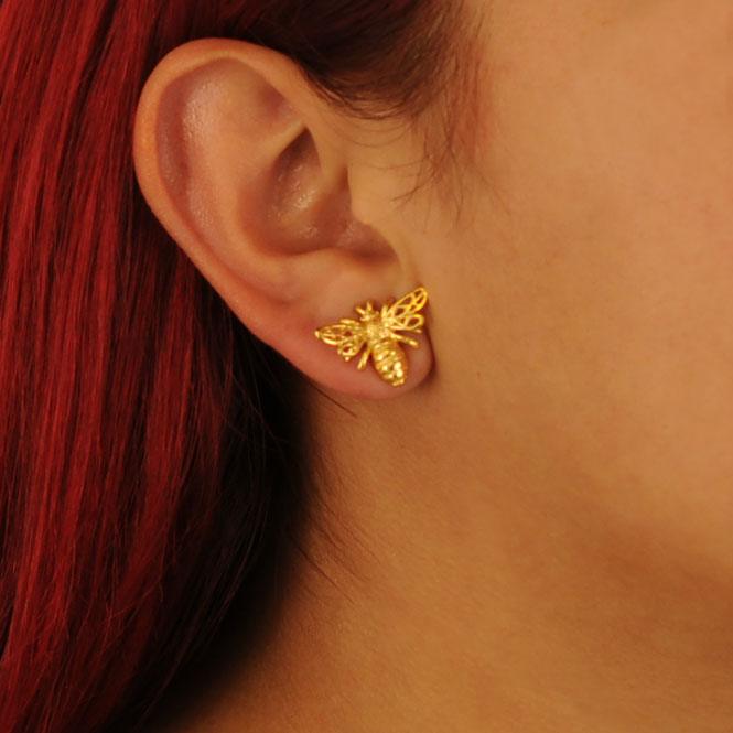 Arete topo abeja Vuelo de Vida dorado - Blumart