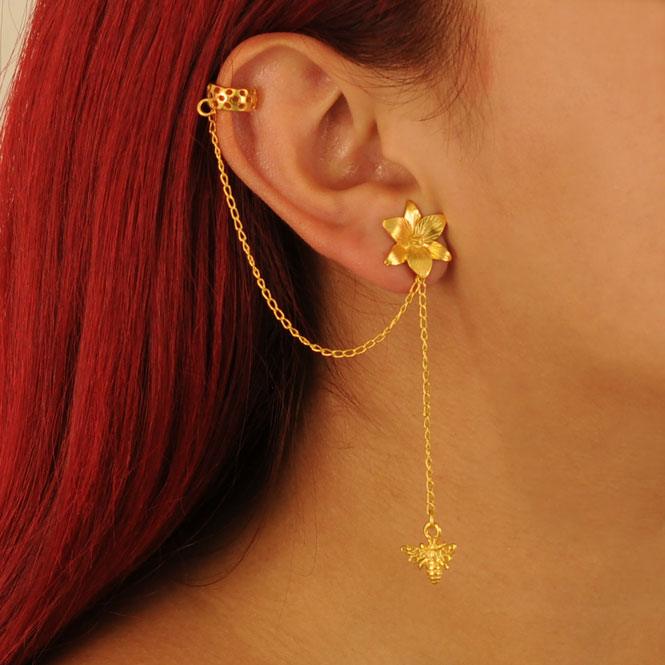 Ear cuff y arete Vuelo de Vida dorado - Blumart