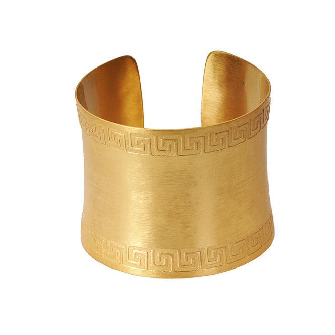 Brazalete de Aro Liso con Borde Decoración Precolombina. Convexo - Blumart