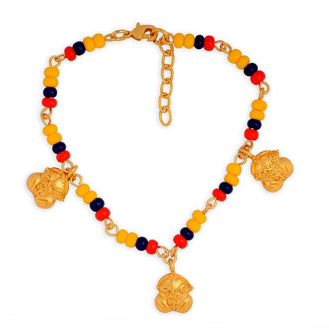 Pulsera Colombia en Chaquira Checa y 3 Dijes Mini Rana de Bolas Tairona - Blumart