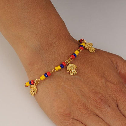 Pulsera Colombia en Chaquira Checa y 3 Dijes Pequeño Zoomorfo con Aretes Tairona - Blumart