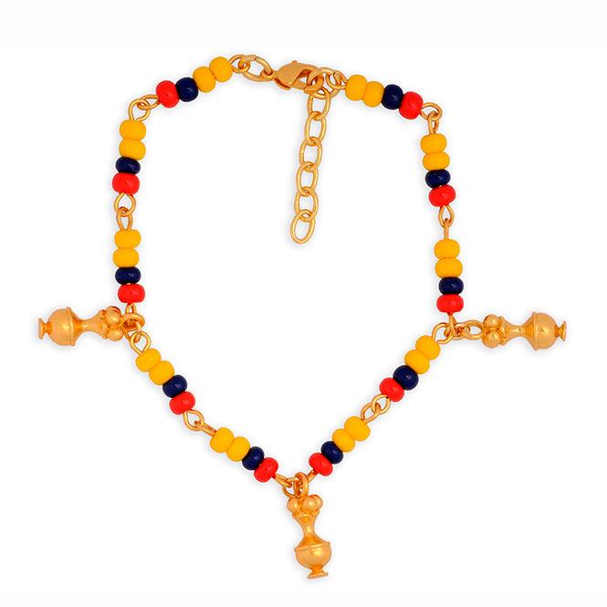 Pulsera Colombia en Chaquira Checa y 3 Dijes Mini Poporo Quimbaya - Blumart