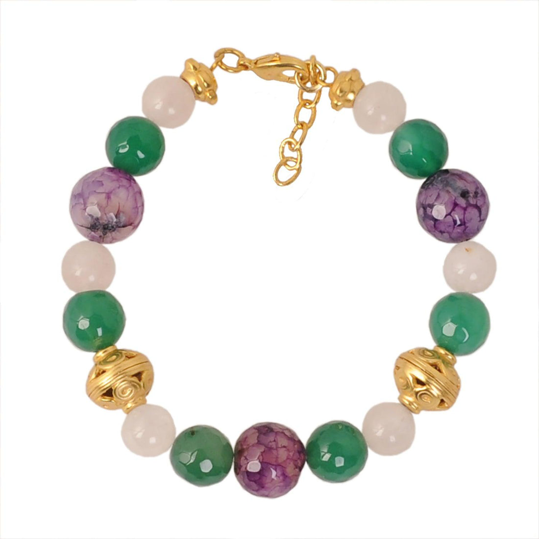 Pulsera Piedra Semipreciosa Ágatas Morada y Verde, Cuarzo Rosado - Blumart