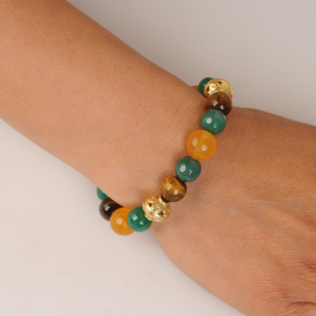Pulsera Semipreciosa Ágatas Amarilla y Verde, Ojo de Tigre - Blumart