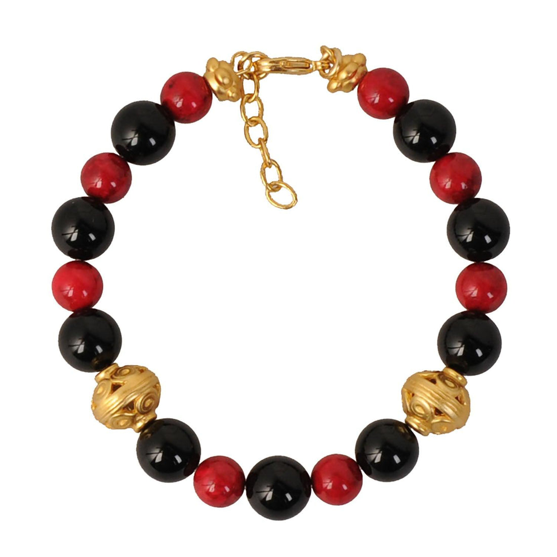 Pulsera Piedra Semipreciosa Onix 10mm y Fossil Rojo 8mm - Blumart
